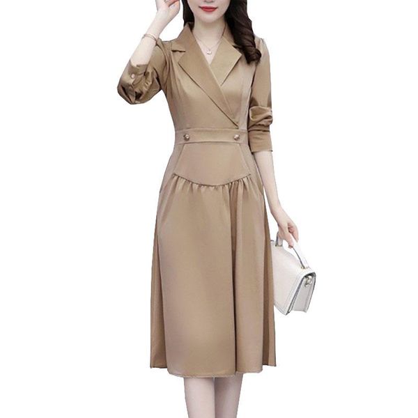

casual dresses shzq 2021 women dress elegant ladies spring autumn clothing high-end temperament silk slim female fashion office, Black;gray