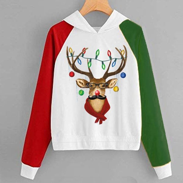 

women's hoodies & sweatshirts cartoon cute printting haut femme christmas elk silhouette o-neck streetwear women kawaii designer hoodie, Black
