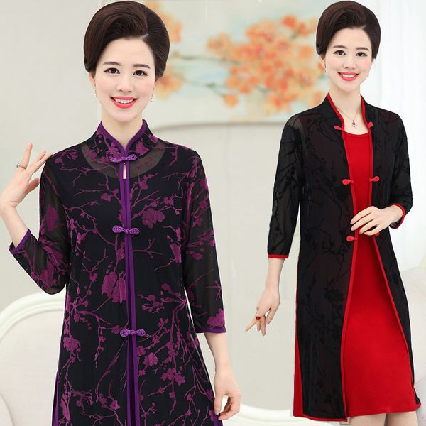 

dress in lace plus size women spring jacquard mangoes 2 piece defines moda cheongsam dressed midi f665 045c, Black;gray