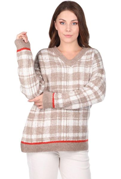 

women's sweaters beige v-neck plaid knitwear sweater, White;black