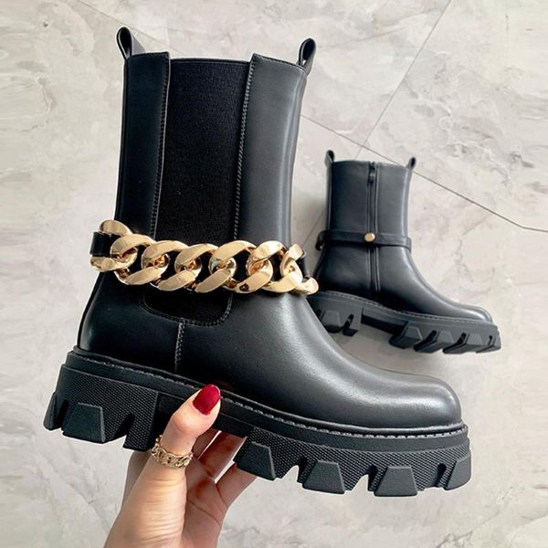 

boots brand design square heel ankle round toe zip black med with chain mid-calf women
