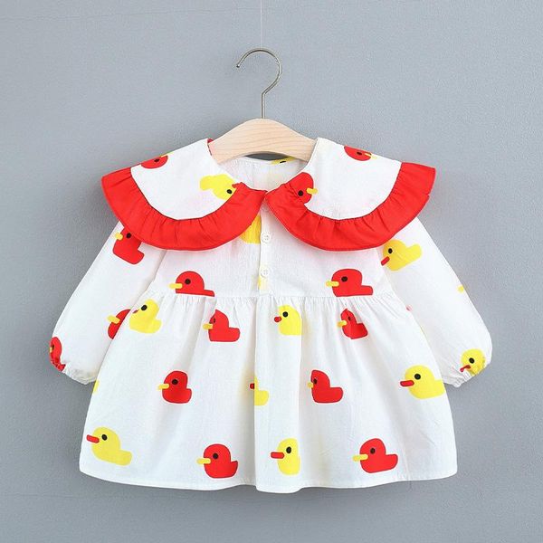 

spring baby girls cartoon print dress girl's dresses, Red;yellow