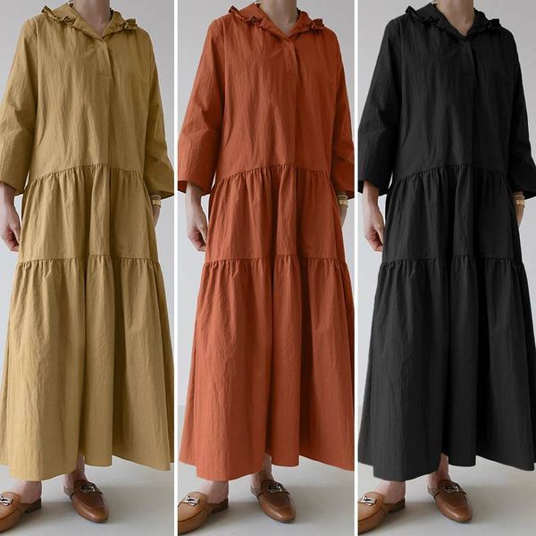 

dresses 2021 elegant solid ruffle shirt dress women's spring sundress casual long sleeve maxi vestidos female button lapel robe, Black;gray