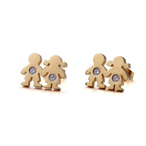 

stud couple earring for women men stainless steel cubic zirconia earrings girl boy birthday gift fashion jewelry, Golden;silver
