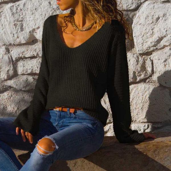 

women's sweaters womens casual long sleeve jumper v neck sweater blouse loose knit pullover women winter clothing sueter feminino, White;black
