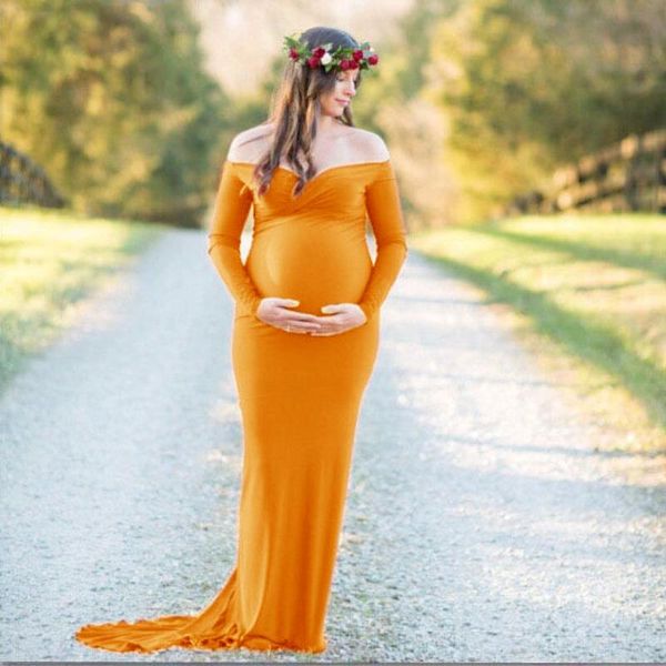 

women's mercerized cotton pregnant dress yellow v-neck long black pography maternity dresses for po shoot, White