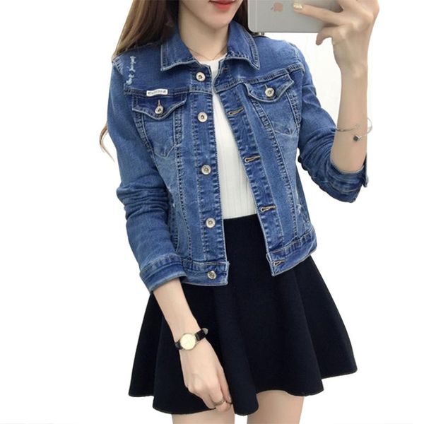 

women's jackets spring vintage denim jacket women single breasted frayed holes pockets casual jeans coats fashion short autumn outerwea, Black;brown
