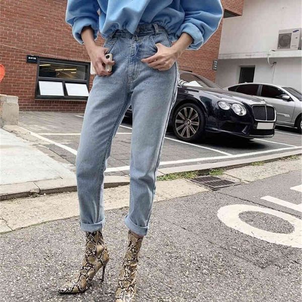

jeans vintage double button women high waist denim pants spring summer harem jeans trousers female streetwear m20v, Blue