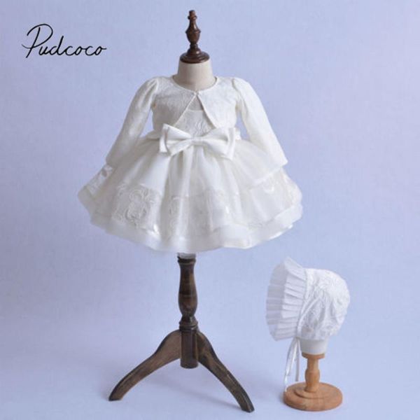 

clothing sets brand 0-18m princess baby girl formal dress cappa+hats 3pcs lace party christening clothes floral bow tutu, White