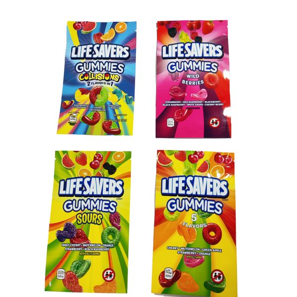 

wholesale empty 4 flavor lifesaver packing bags package pack candy gummies sour 600 mg lifesavers medicated edibles gummy mylar bag