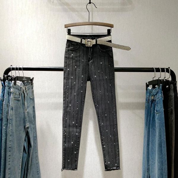 

pants women 2021 drill high waist slim black 0128 women's jeans, Blue