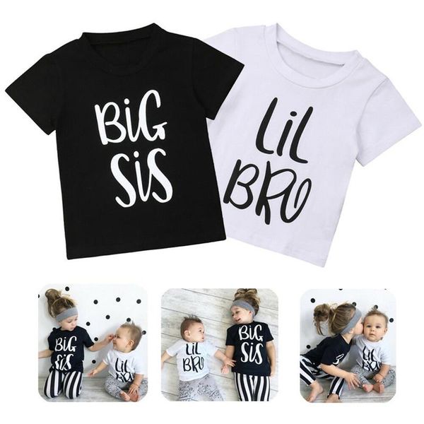 Camisetas irmã pequeno irmã grande crianças menino bebê menino casual t-shirt verão manga curta gêmeos gêmeos combinando roupa tops roupas de camisa bonito