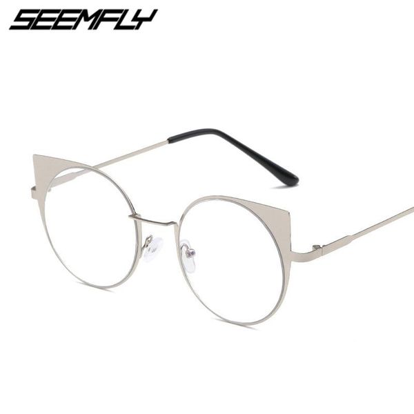 

fashion sunglasses frames seemfly cat ears simple metal frame glasses retro women ultralight clear lens eyeglasses spectacle eyewear high qu, Black