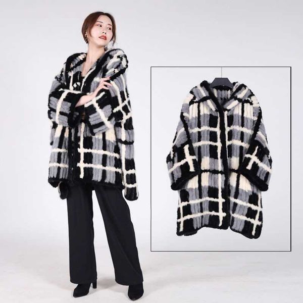 

women's fur & faux imported mink woven coat winter fashion loose warm thickened clothing ship, Black