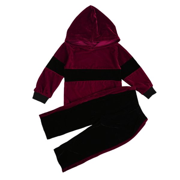 

baby spring autumn clothing girls sweater suit red velvet long sleeve hoodie color matching and trousers 2pcs outfit, White