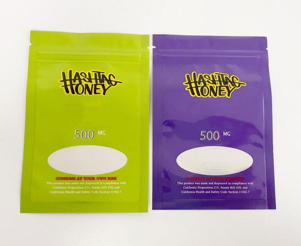 

2 types 500mg hashtag honey edible packaging bags 3 colors white run tz mylar bag baggies smell proof resealable zipper pouch packages