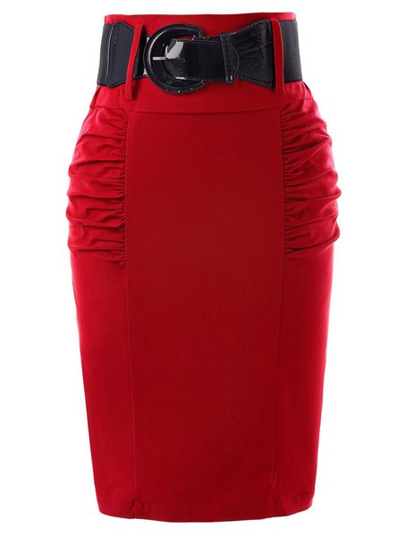 

skirts 2021 women ol shirred detail high stretchy pleated wide belt slim pencil skirt, Black