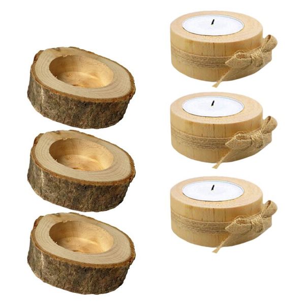 

candles 6pcs wood bark stump candle holders dining table candlesticks deskornaments