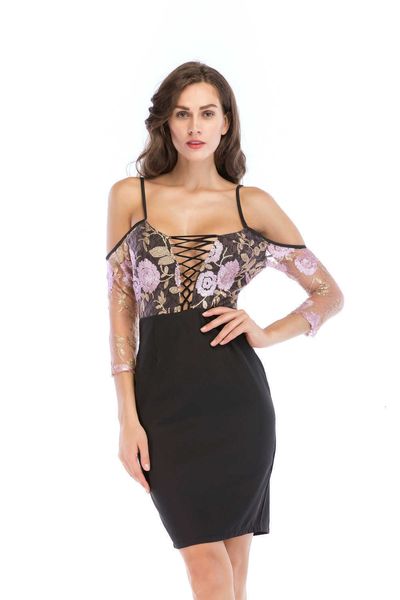 

luxury evening party dresses women's mh embroidery sequin summer, Black