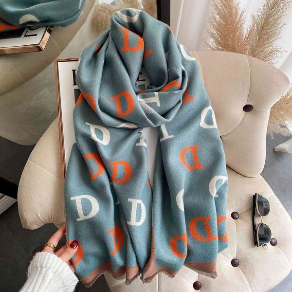 

70% off design autumn 2021 imitation cashmere jacquard scarf women's thickened warm air conditioning shawl fashion tassel bib live broa, Blue;gray