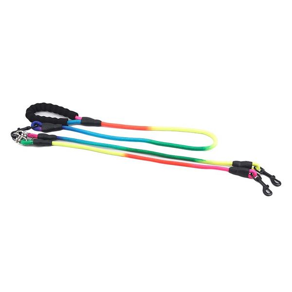 

rainbow two three four dogs leash nylon detachable pet lead foam handle 1 for 2 round dog traction rope collars & leashes