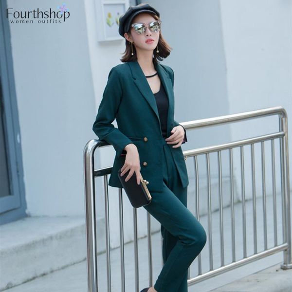 

women's suits & blazers 2021 fashion women suit double breasted pant autumn winter 2 pieces blazer set office lady work formal pants ja, White;black