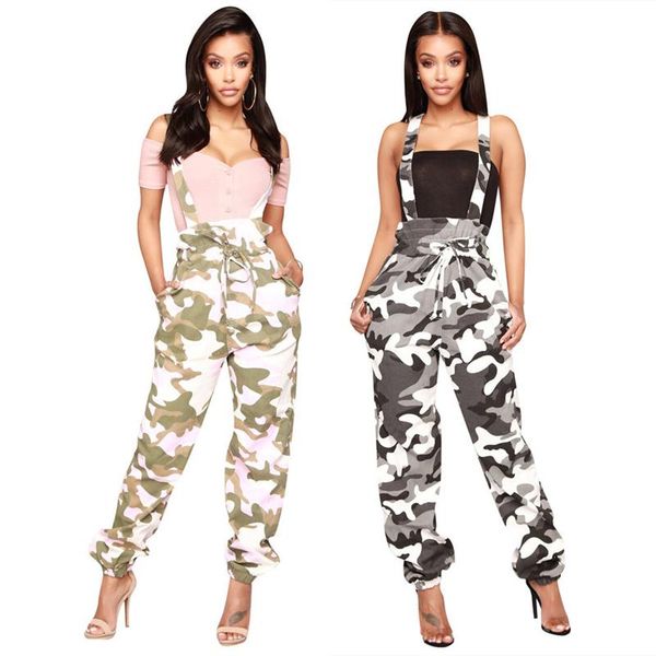 

women's pants & capris 2021 summer fashion baggy casual style women streetwear bodycon camouflage strap dungarees harem bib long trouse, Black;white