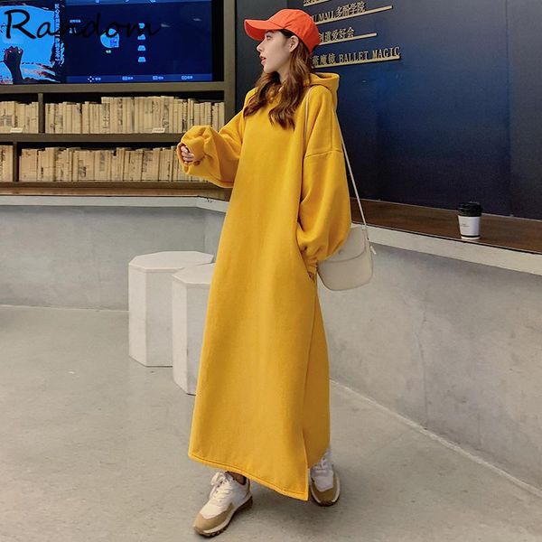 

casual dresses plus women sport hooded thicken maxi long sweatershirt dress sleeve solid streetwear loose winter warm clothing, Black;gray