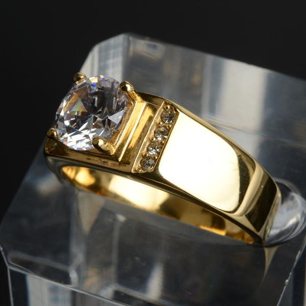 

wedding rings stainless steel ring for men never fade gold color zircon male classic engagement, Slivery;golden
