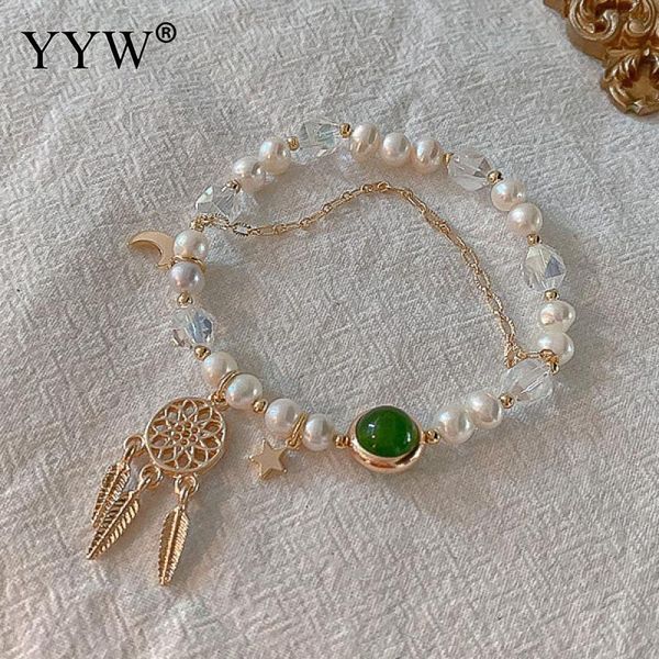 

bangle pearl crystal dream catcher bracelet women fashion jewelry korean style forest fresh female gift for girlfriend, Black