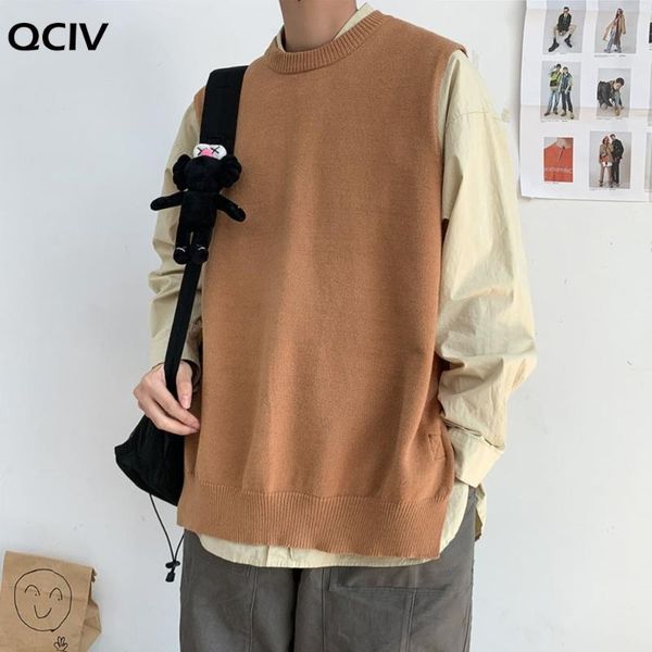 

men's vests spring sweater vest fashion casual solid color o-neck knitted pullover men streetwear korean loose mens m-2xl, Black;white
