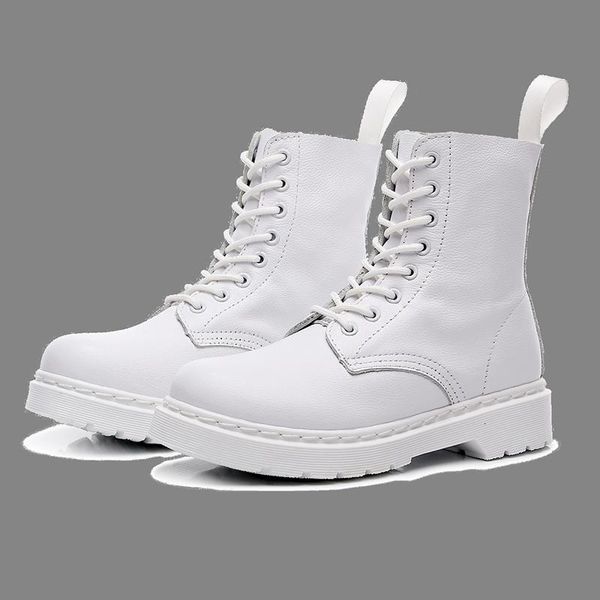 

boots women genuine leather fashion white ankle dr. motorcycle female casual shoes high woman punk, Black