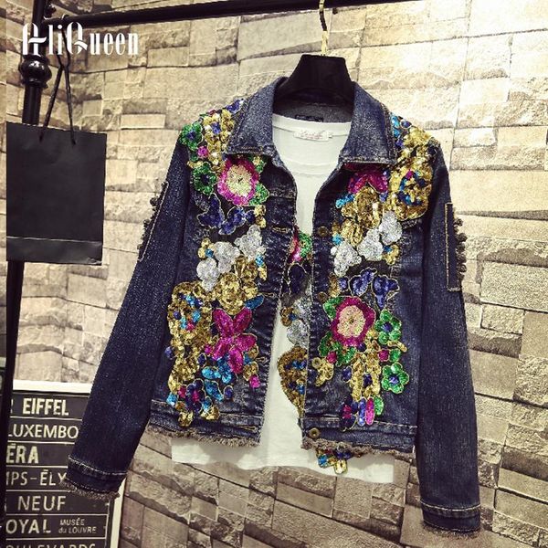 

women's jackets 2021 autumn spring sequins embroidery women denim coats female punk cool jeans jacket streetwear cowboy coat outwear pl, Black;brown
