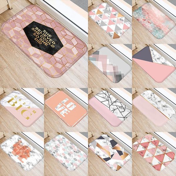 

pink marble geometric printed kitchen door mat 40*60 coral velvet carpet rubber floor mats colorful non-anti-slip rug 48267-5 carpets