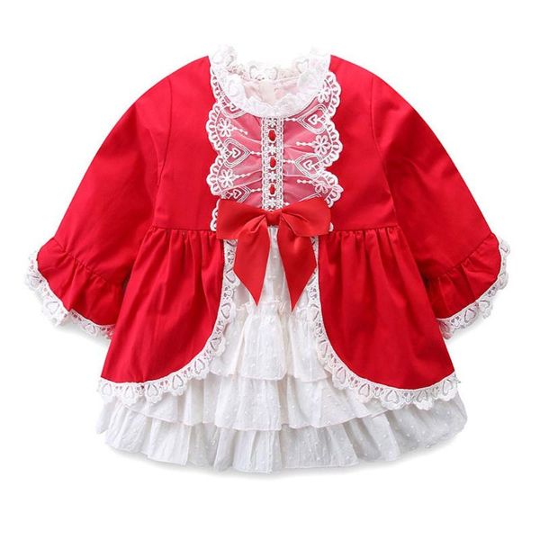 

girls lolita dress spring princess cotton lace children red long sleeve party clothes girl's dresses, Red;yellow