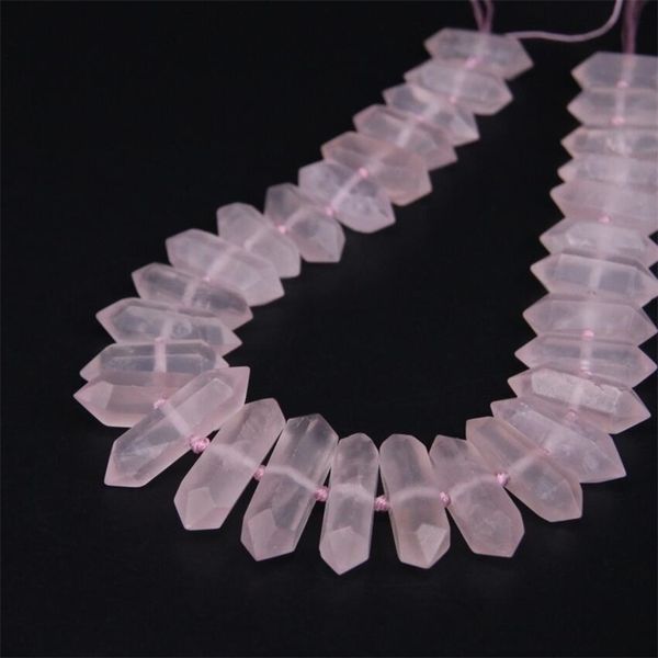 

15.5"strand natural rose quartzs faceted double point loose beads,raw crystal gems slice stick bullet pendant for jewelry making