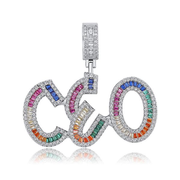 

rainbow zircon letter custom name necklace pendant gold silver plated mens bling jewelry gift