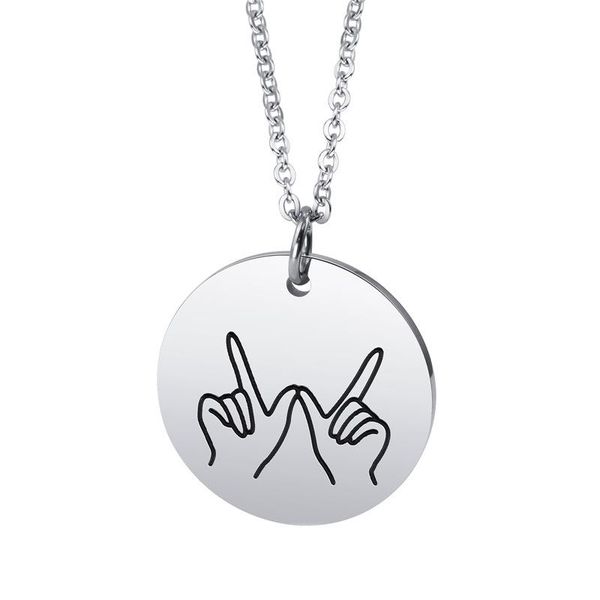 

pendant necklaces 2021 women couple circle pendants gesture stainless steel chains necklace fashion jewelry on the neck friend, Silver