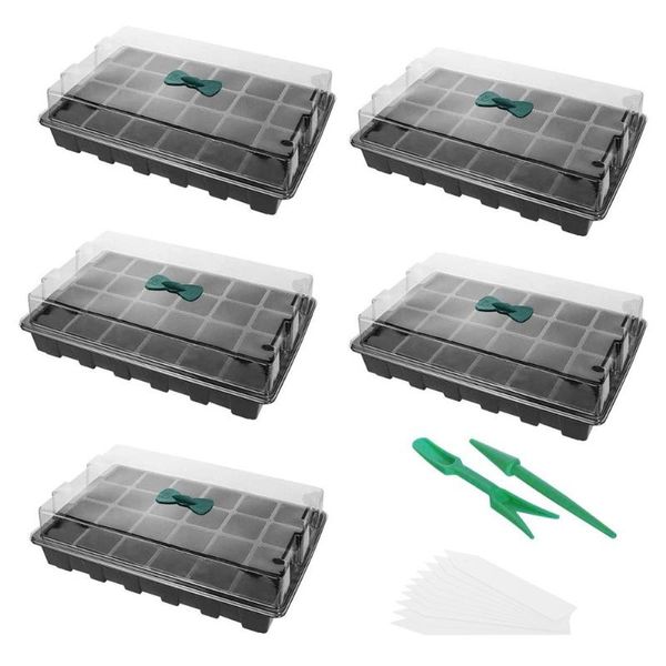 

planters & pots 5pcs 24 cells plant seeds germination tray nursery planter flower pot with lids grow box seedling breather hole