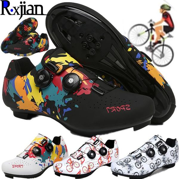 

r.xjian fashion classic double turn button mountain road bike shoes camouflage outdoor couple cycling 36-48 size non-slip footwear, Black