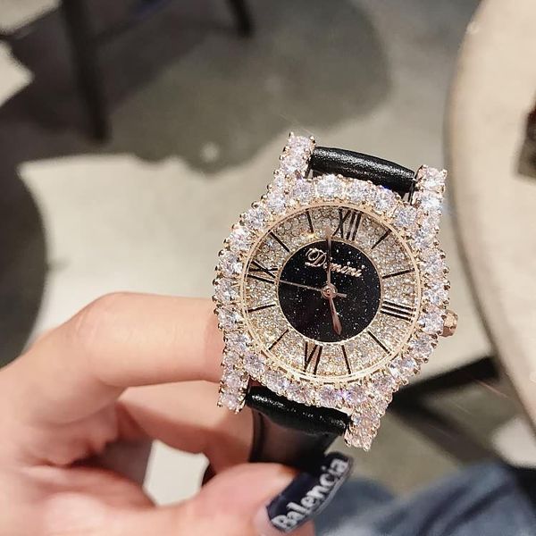 

wristwatches 2021 r watch women leather strap diamond dress gold rome scale watches quartz, Slivery;brown