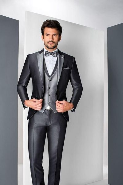 

one button groom tuxedos peak lapel wedding/prom/dinner groomsmen men suits blazer (jacket+pants+vest+tie) w1356, Black;gray