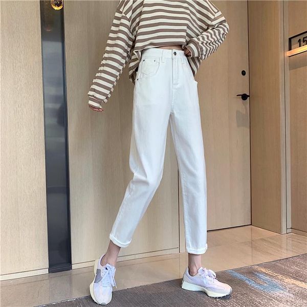 

women's jeans dd0117 high-waist slim straight-leg loose cropped trousers, Blue