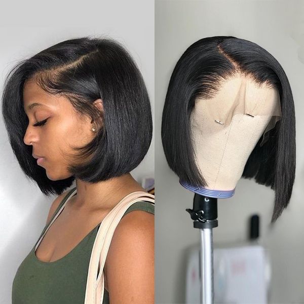 13x6 Bob Transparent Human Hair Wigs pré -arrancados osso reto curto 4x4 5x5 Bob peruca para mulheres negras