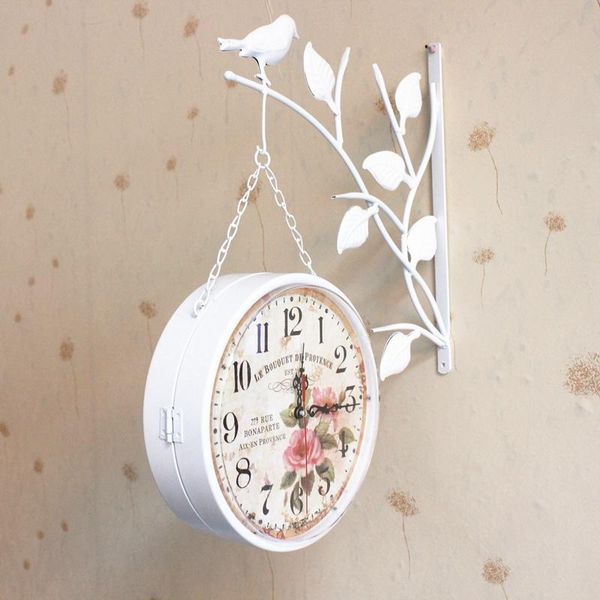 

wall clocks 2021 clock watch modern antique style home decoration two sides bird iron quartz shabby chic
