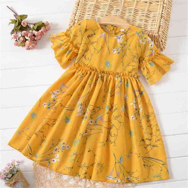 Kız Şifon Elbise Yaz Giyim Fırfır Parti Prenses Çiçek Kore Versiyonu Büyük Çocuk Giyim 4-11Y 210625