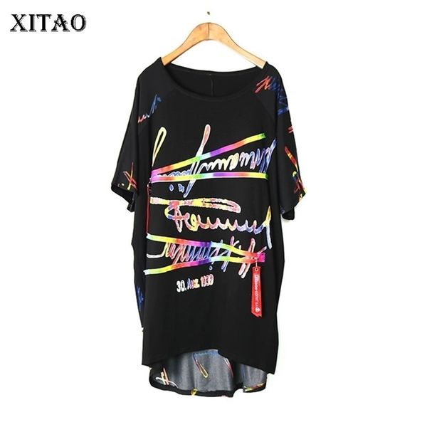 

xitao print pattern t shirt fashion new women irregular pullover small fresh summer patchwork elegant loose tee xj4809 210322, White