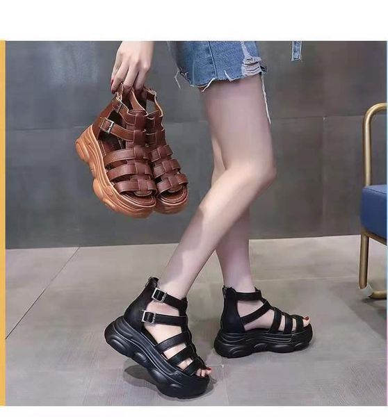 

sandals summer thick-soled sponge cake bottom bear lady soft-soled round toe buckle pu high-heeled fashion net red, Black