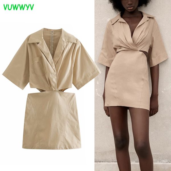 

dresses for women fashion khaki cut out high street mini dress woman summer going vestidos short sleeve front pocket 210430, Black;gray