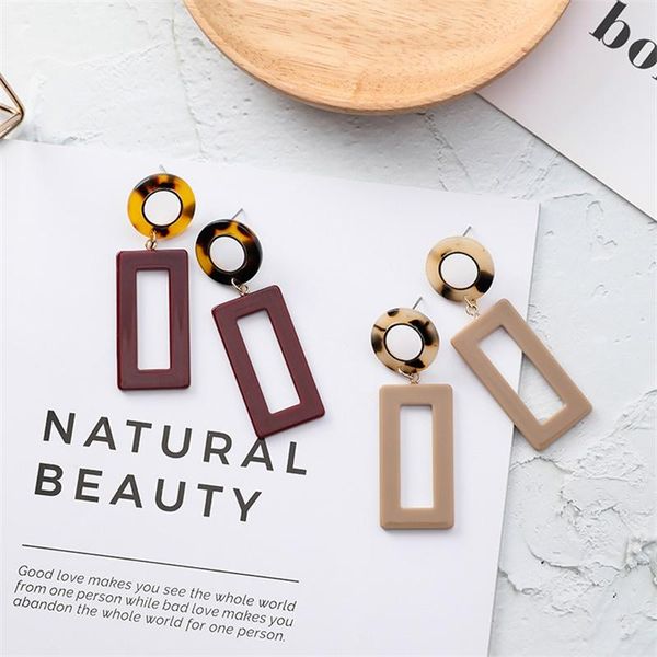 

dangle & chandelier 3* retro niche square acrylic long pendant earrings korean fashion exaggerated geometric leopard ring ladies, Silver